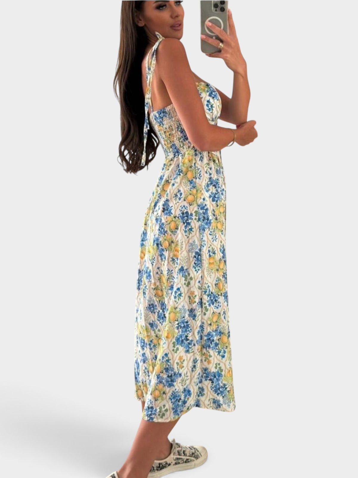 Striped Tie-Shoulder Midi Dress
