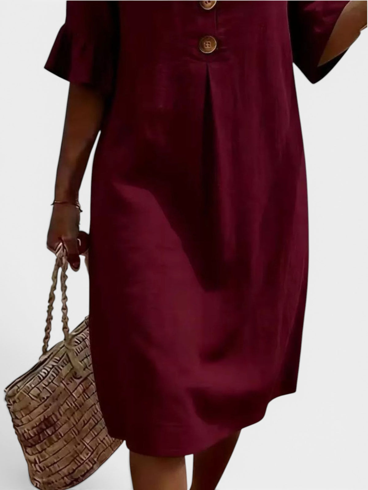 Full Size Button Decor Flounce Sleeve Dress Plus Size