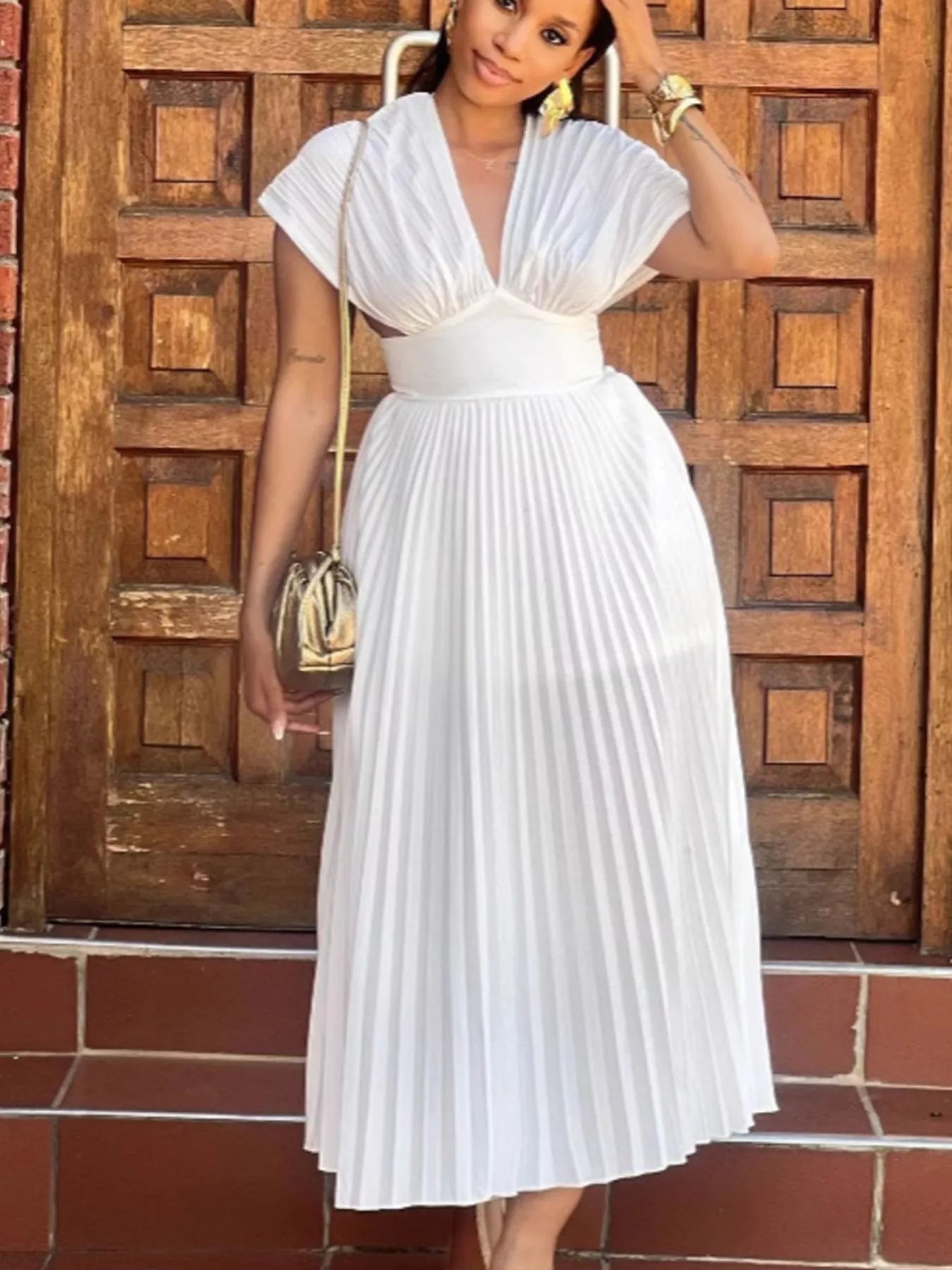 cap sleeve pleated side midi dress Calvin Klein Cap Sleeve Pleated Side Midi Dress in Green