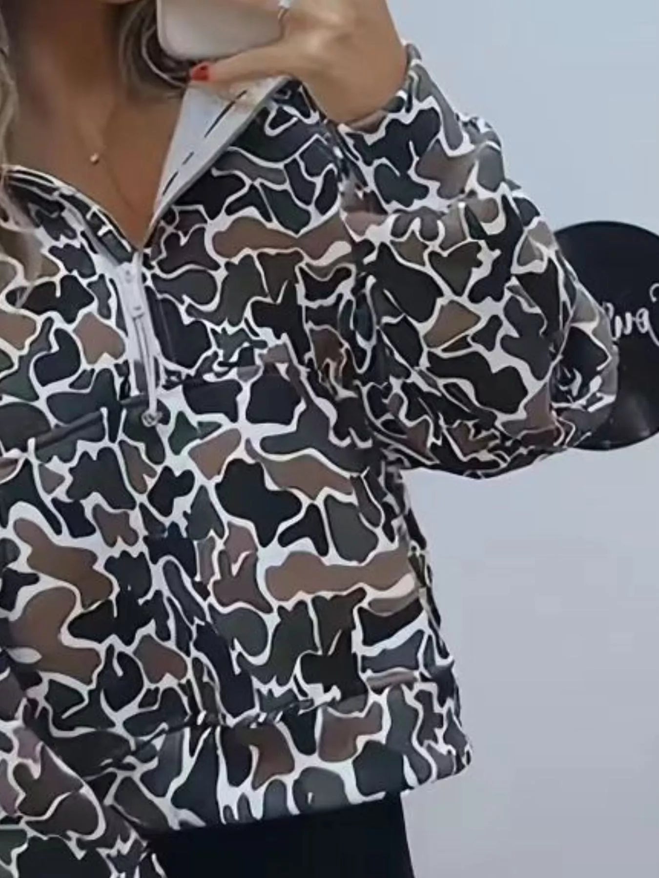 Full Size Camouflage Print Half - Zip Sweatshirt Plus Size - Rochelle's House LLC