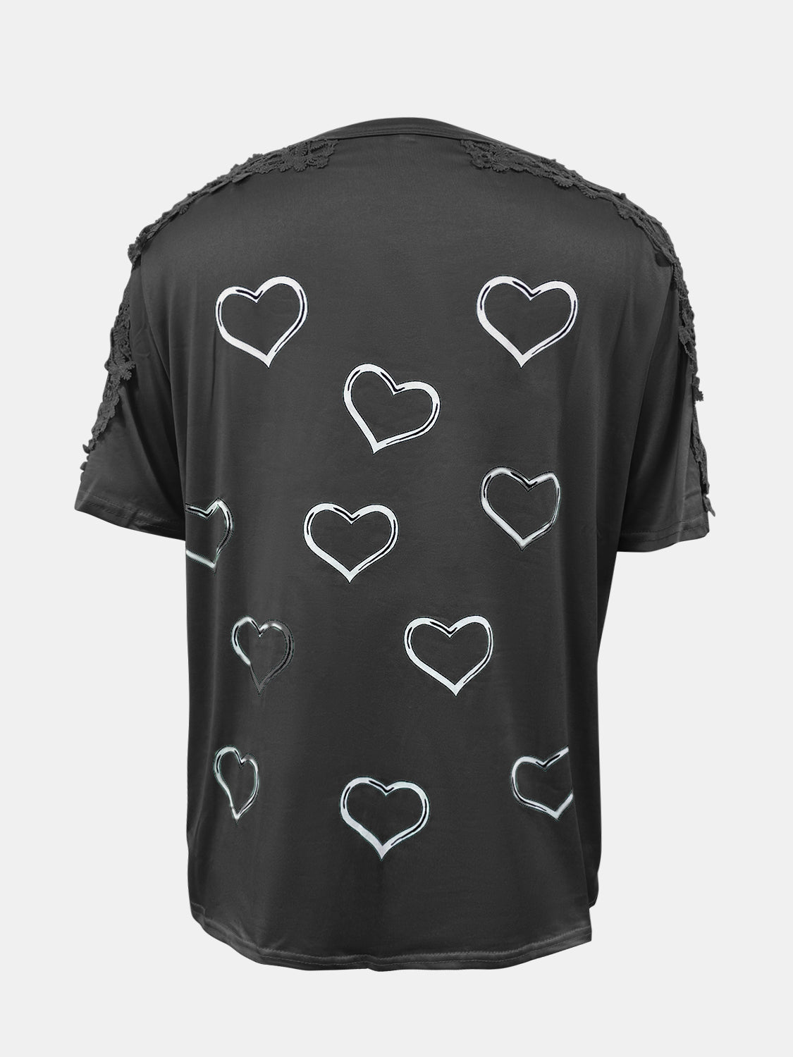 Full Size Lace Detail Heart Round Neck Short Sleeve Top - Rochelle's House LLC