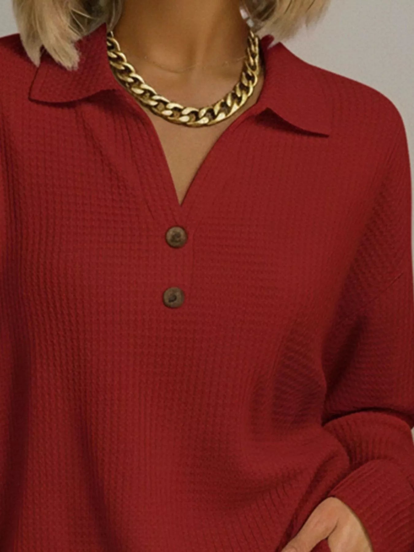 Full Size Textured Knit Decor Button Top Plus Size - Rochelle's House LLC