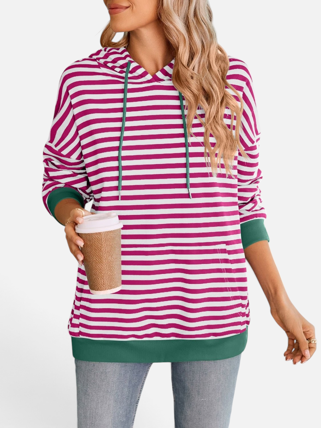 Lovelet Drawstring Striped Long Sleeve Hoodie - Rochelle's House LLC