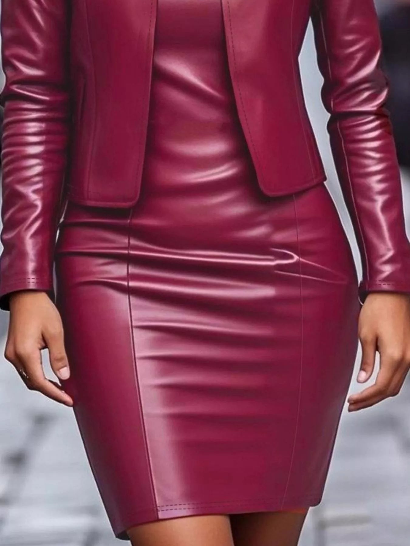 Open Front Leather Jacket & Dress Set - Rochelle's House LLC