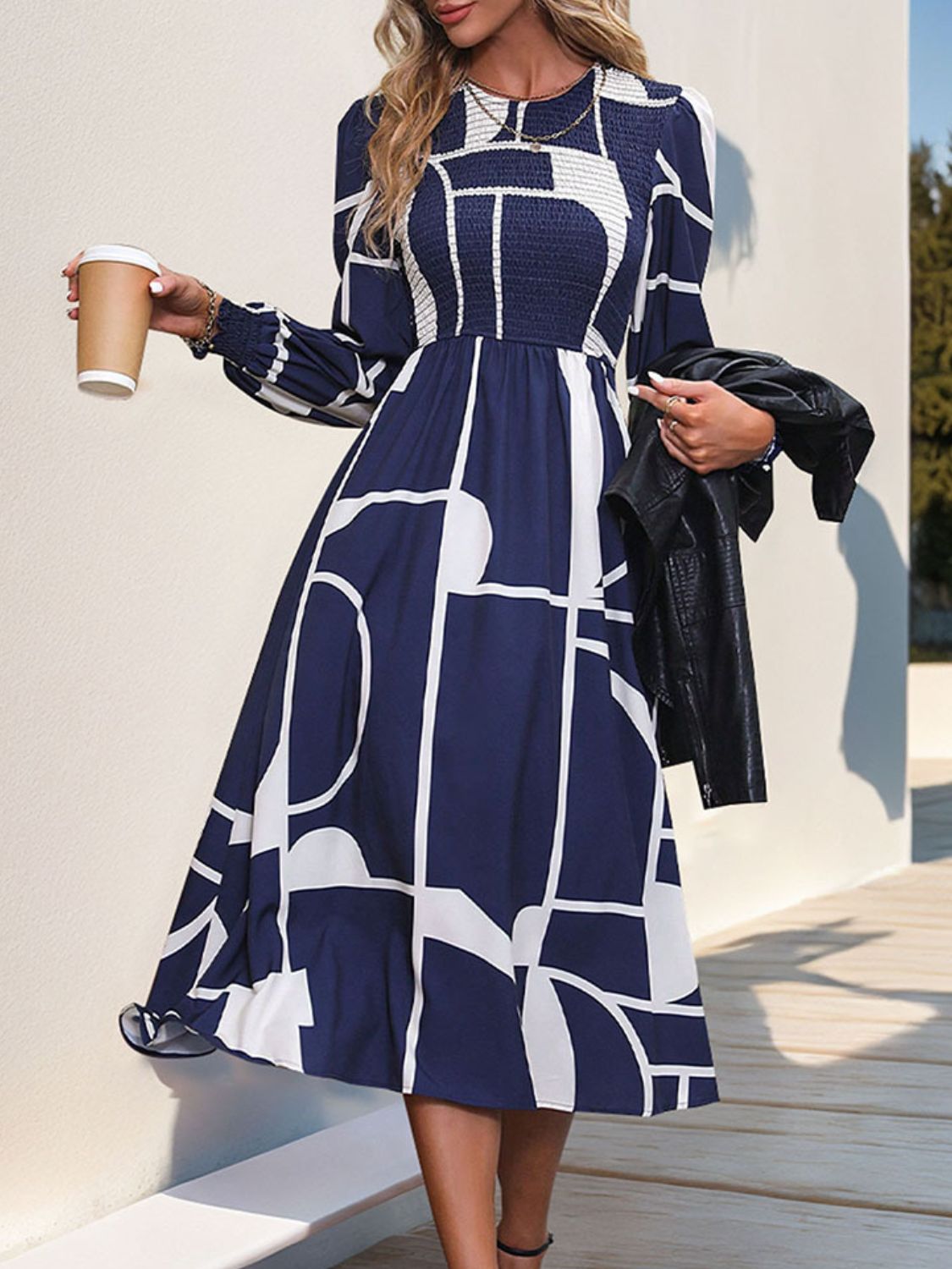 Perfee Smocked Frill Trim Deep V Dress main image 0