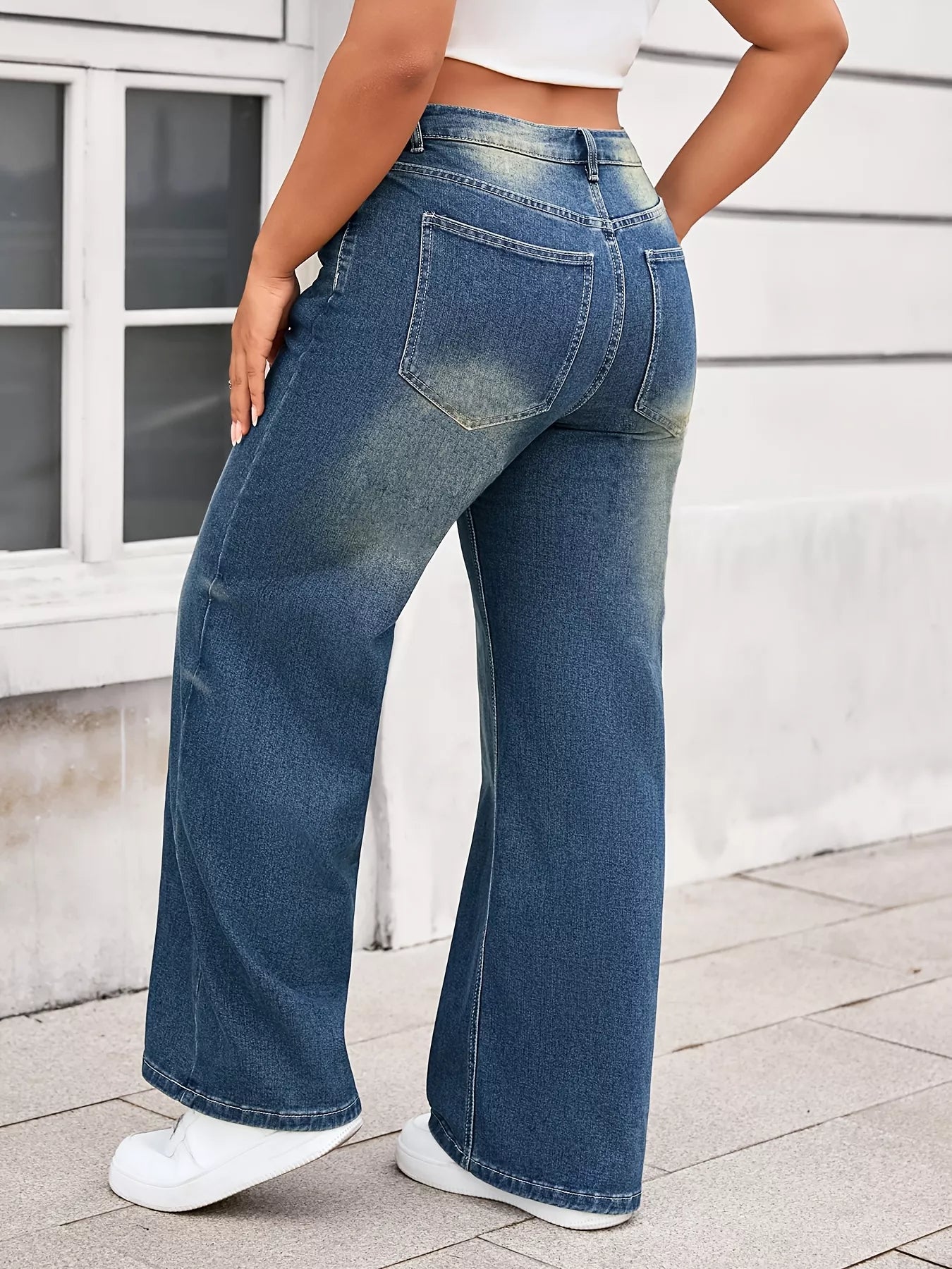 Plus Size Vintage Wash Wide Leg Jeans - Rochelle's House LLC