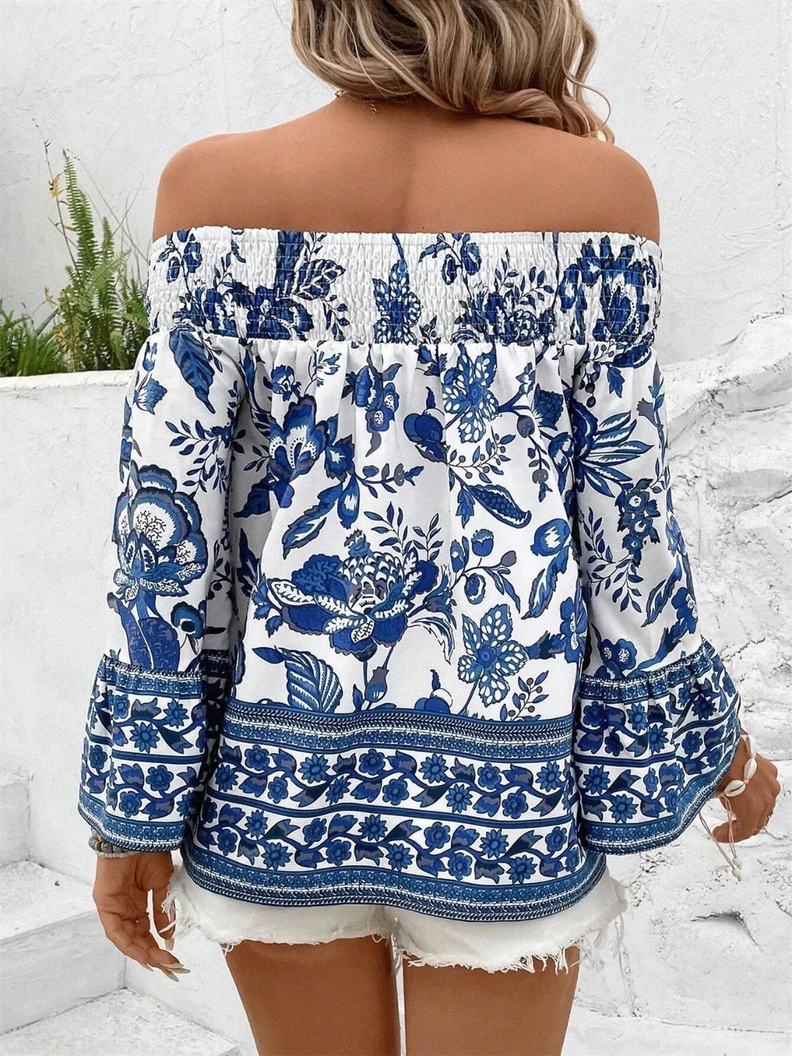 Smocked Printed Off - Shoulder Blouse - Rochelle's House LLC