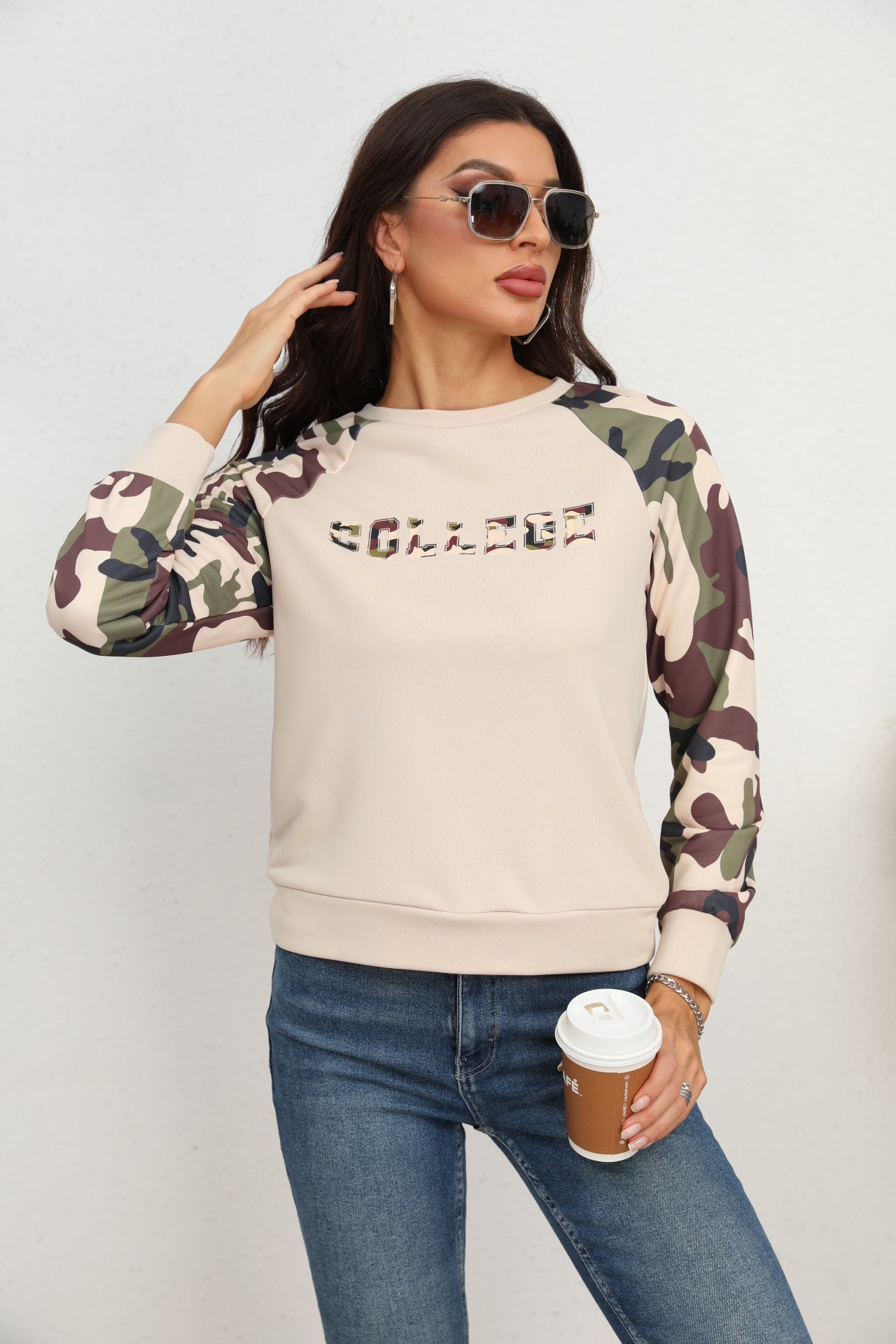 Camouflage Raglan Sleeve Sweatshirt - Rochelle's House LLC