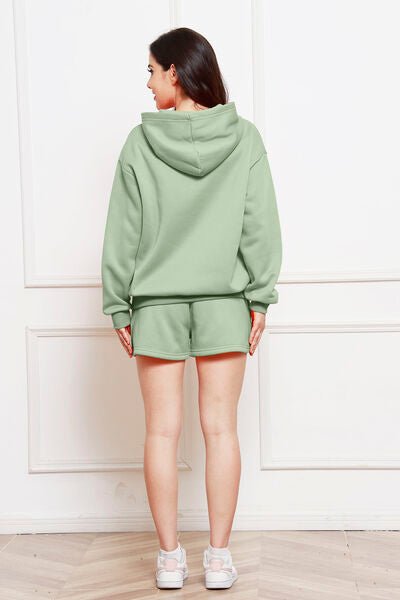 Drop Shoulder Long Sleeve Hoodie and Shorts Set - Rochelle's House LLC