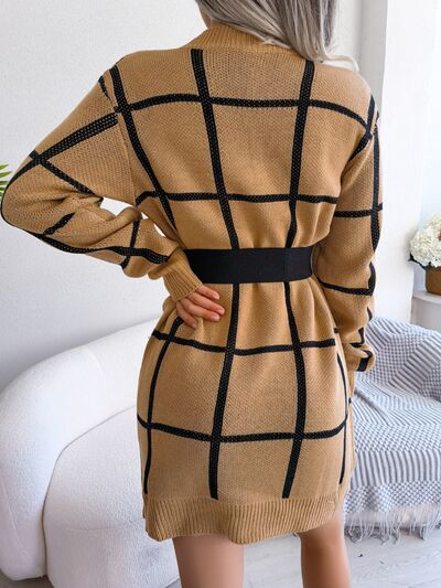 Plaid Round Neck Dropped Shoulder Sweater Dress - Rochelle's House LLC