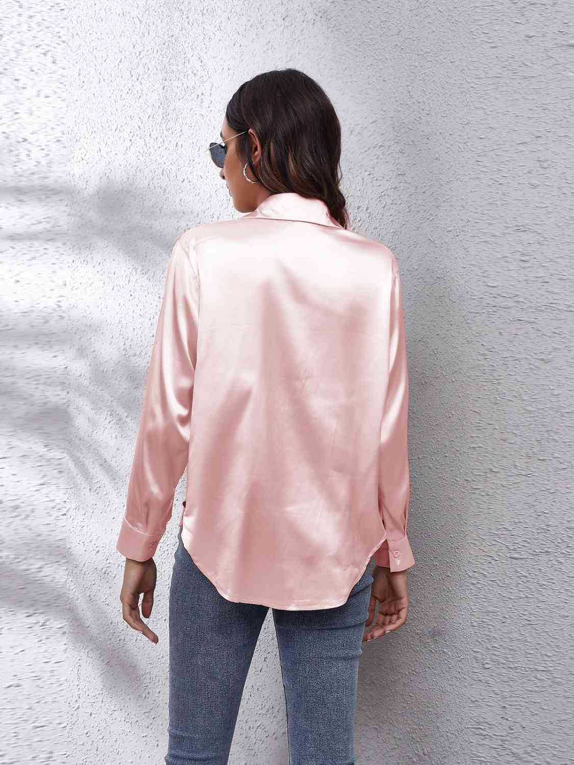 Plushiness Collared Neck Buttoned Long Sleeve Shirt - Rochelle's House LLC