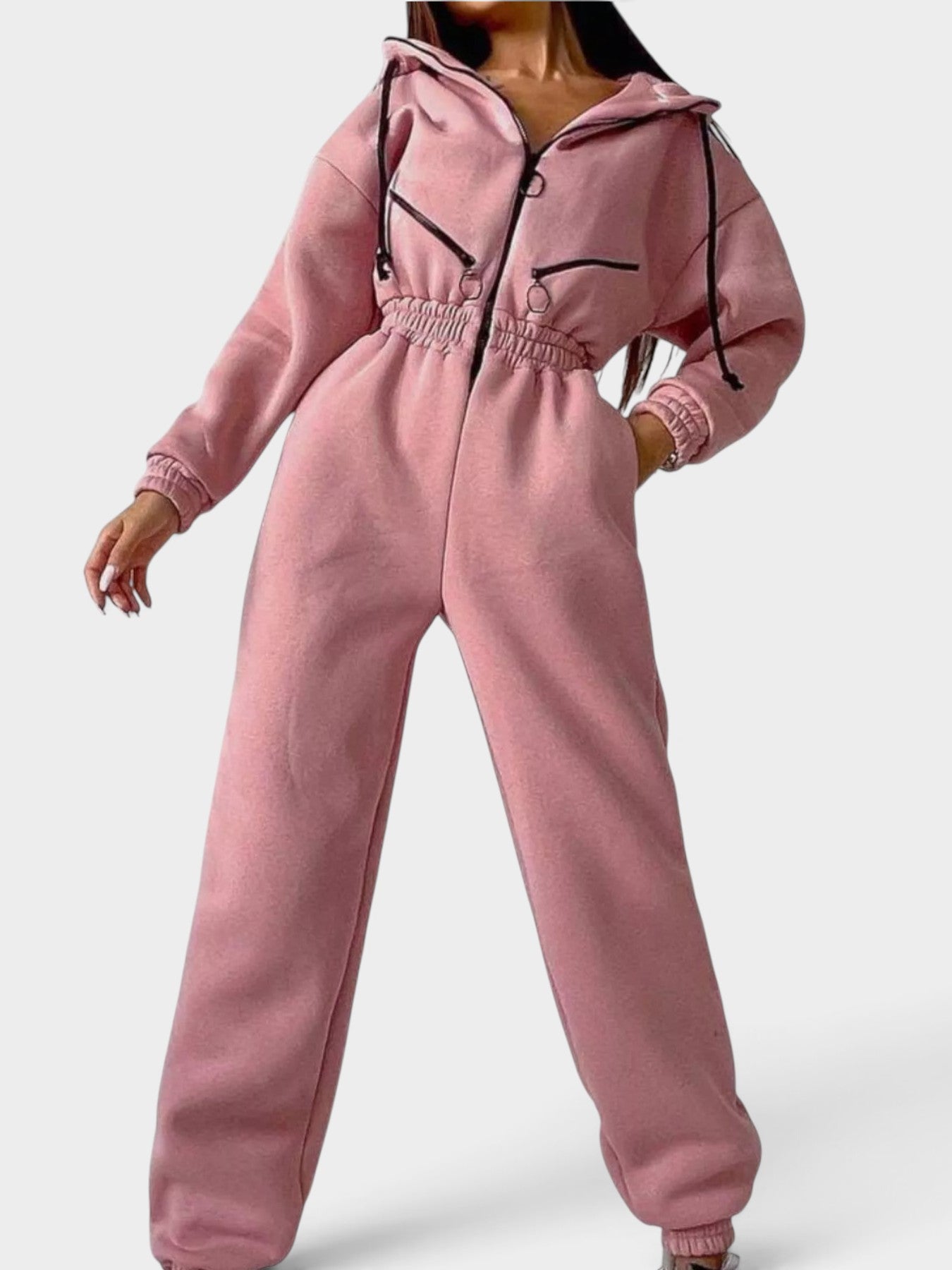 Hooded Zip-Up Long Sleeve Jumpsuit