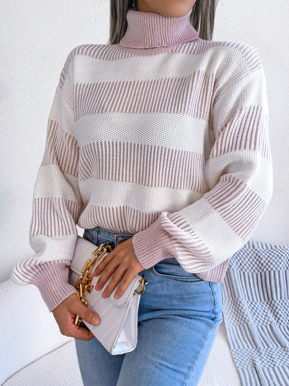 Striped Turtleneck Long Sleeve Sweater