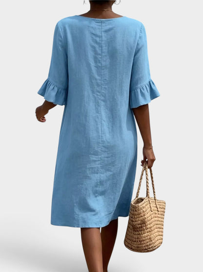 Full Size Button Decor Flounce Sleeve Dress Plus Size