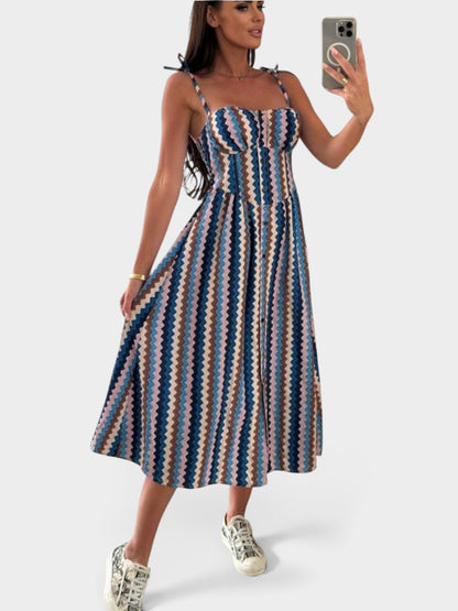 Striped Tie-Shoulder Midi Dress