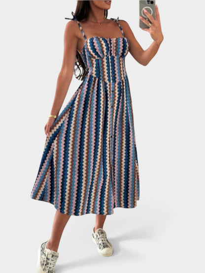 Striped Tie-Shoulder Midi Dress