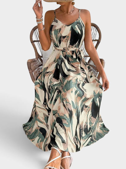 Abstract Print Tie Waist Cami Dress
