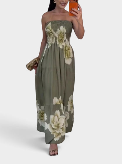 Floral Smocked Strapless Maxi Dress