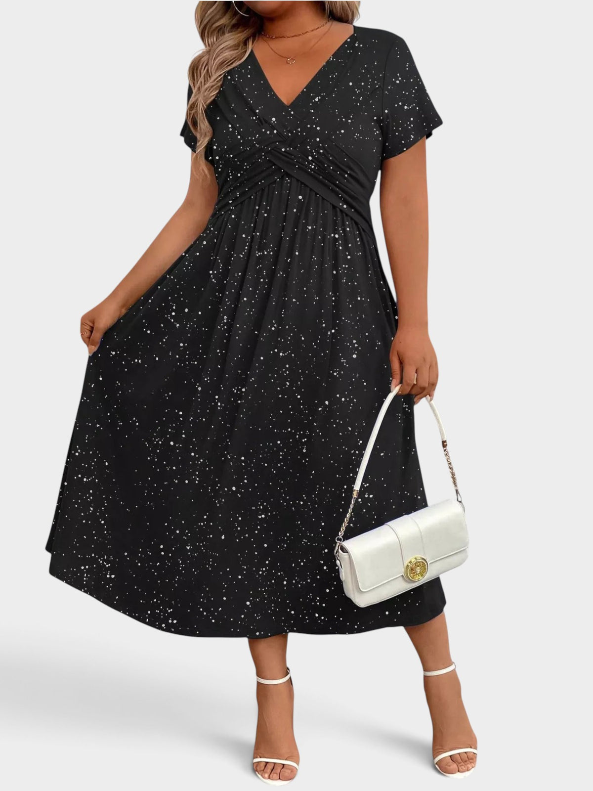 Full Size Glitter Flutter Sleeve Midi Dress Plus Size