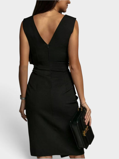 Full Size V-Neck Sleeveless Ruched Midi Dress with Slit Plus Size