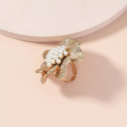 18K Gold - Plated Pearl Flower Ring - Rochelle's House LLC