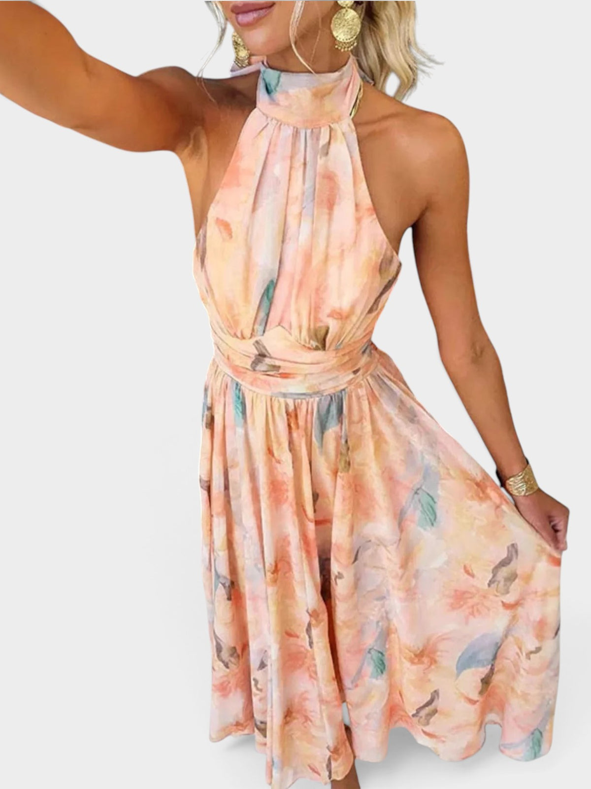 Full Size Halter Neck Floral Print Maxi Dress Plus Size