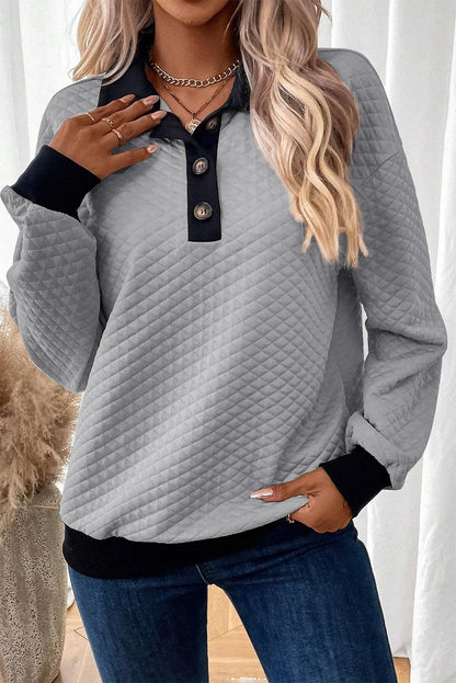 Textured Collared Neck Long Sleeve Top