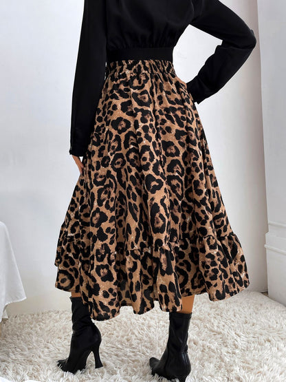 Printed Elastic Waist Midi Skirt