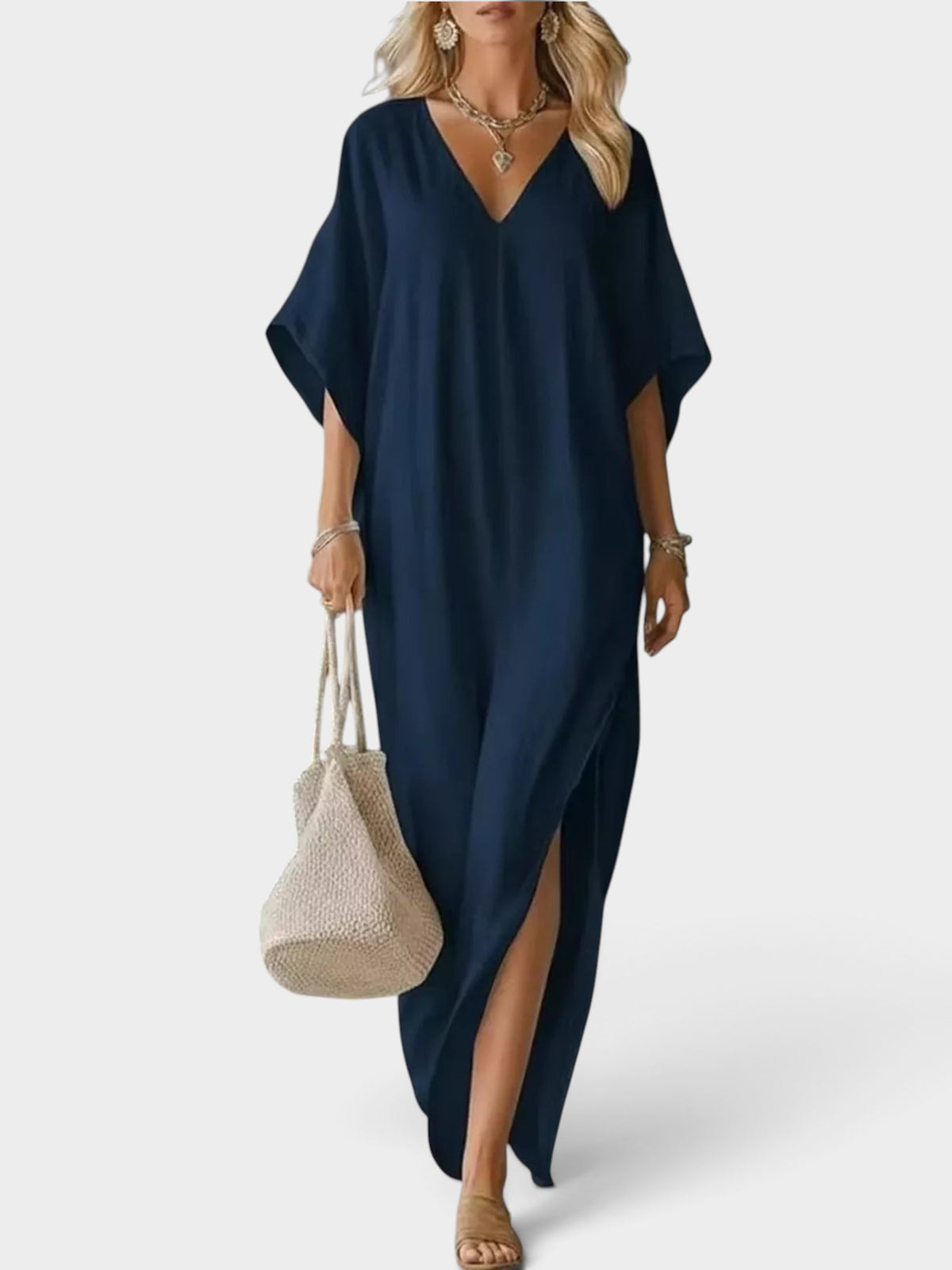 Full Size V-Neck Maxi Dress with Side Slits Plus Size
