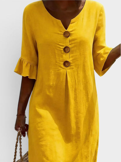 Full Size Button Decor Flounce Sleeve Dress Plus Size