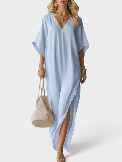 Full Size V-Neck Maxi Dress with Side Slits Plus Size