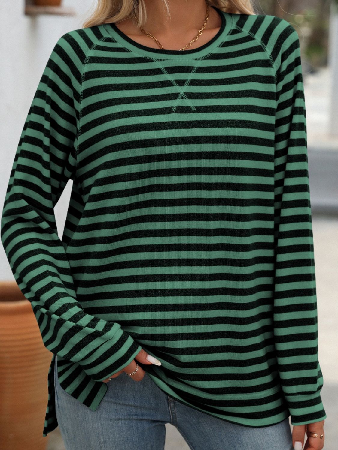 Mandy Striped Round Neck Long Sleeve T-Shirt