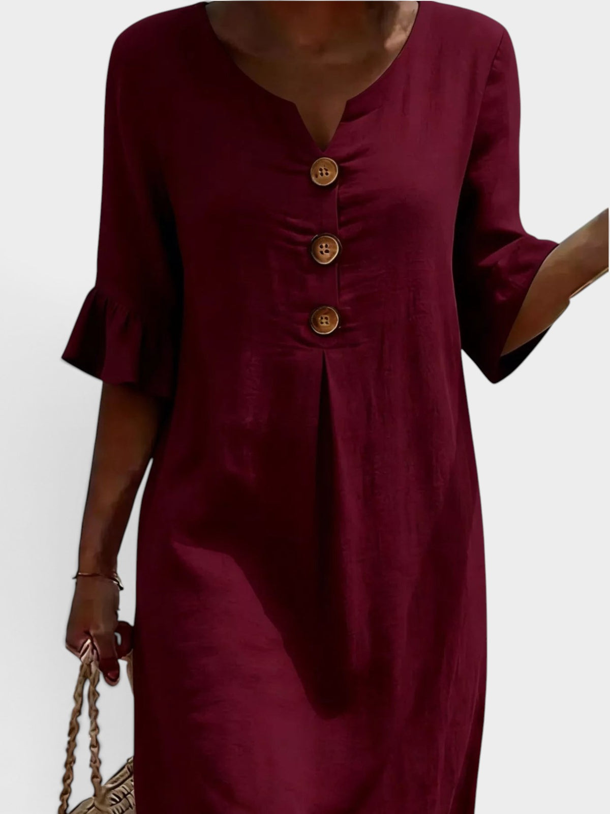 Full Size Button Decor Flounce Sleeve Dress Plus Size