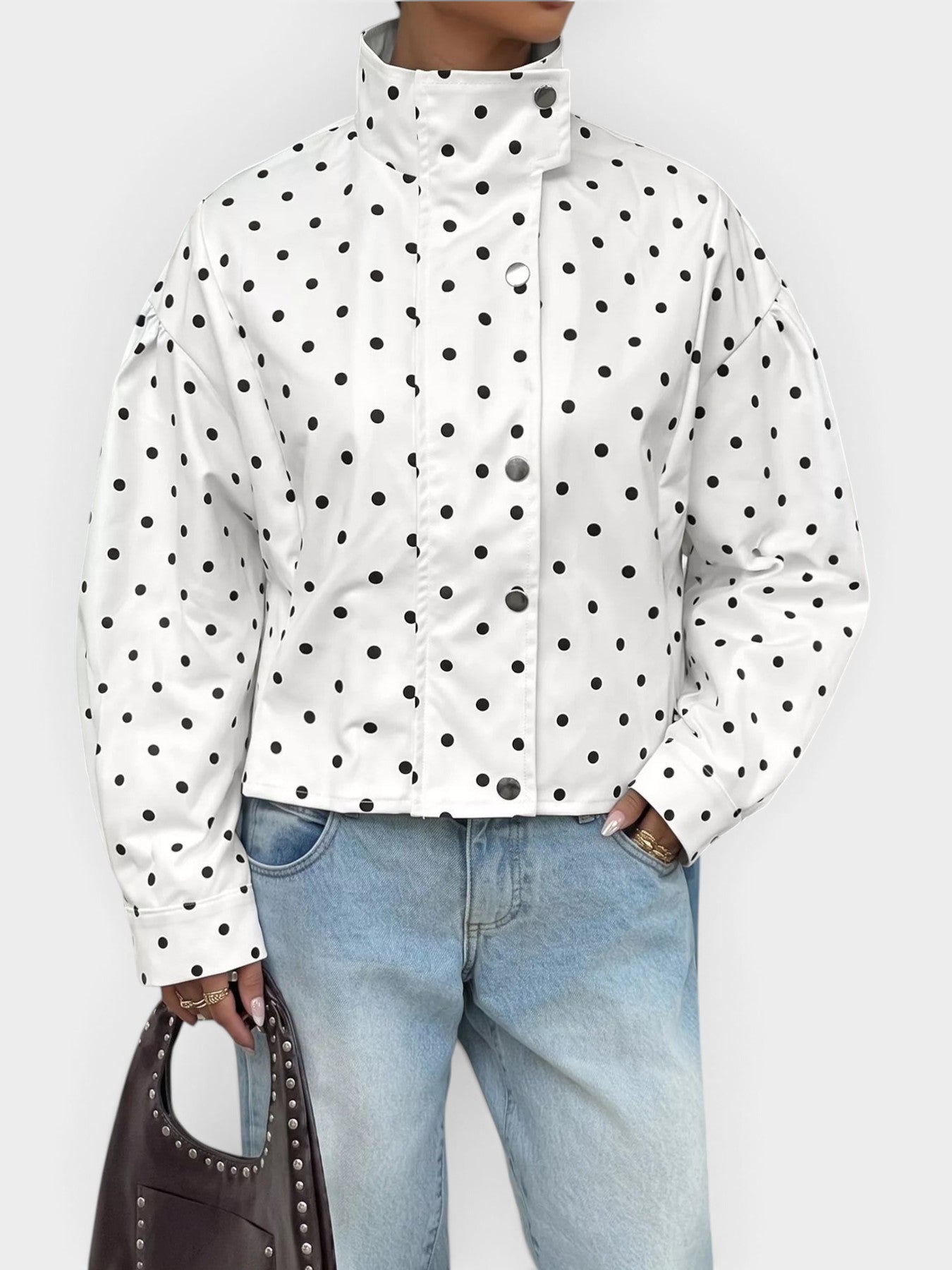 Polka Dot Zip Up Cropped Jacket