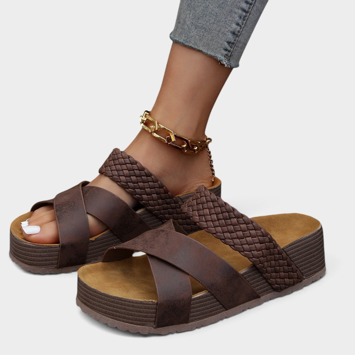 Braided Strap Platform Sandals