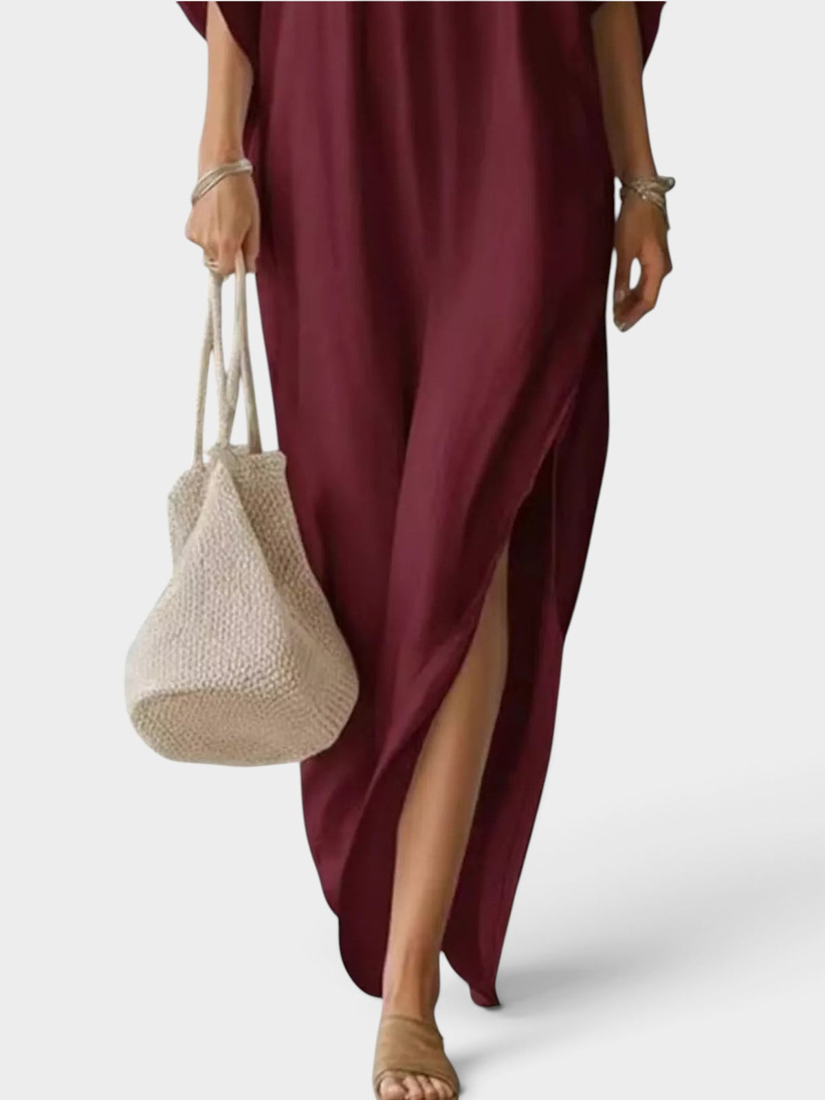 Full Size V-Neck Maxi Dress with Side Slits Plus Size
