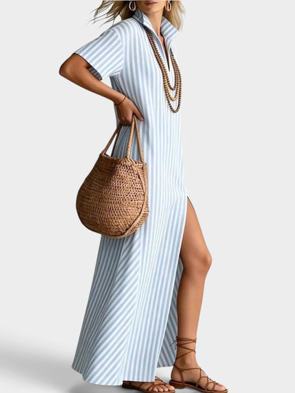 Full Size Striped Maxi Dress with Side Slit Plus SIze