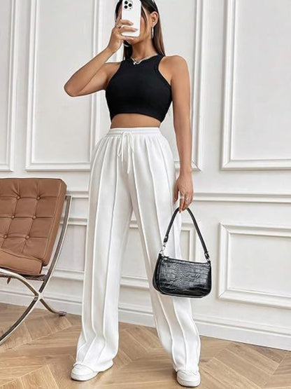 Drawstring Wide Leg Pants with Pockets