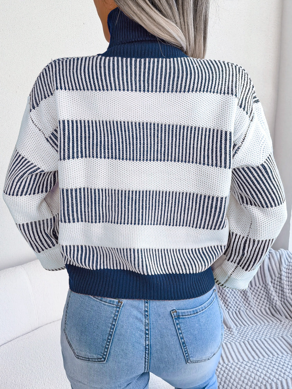 Striped Turtleneck Long Sleeve Sweater