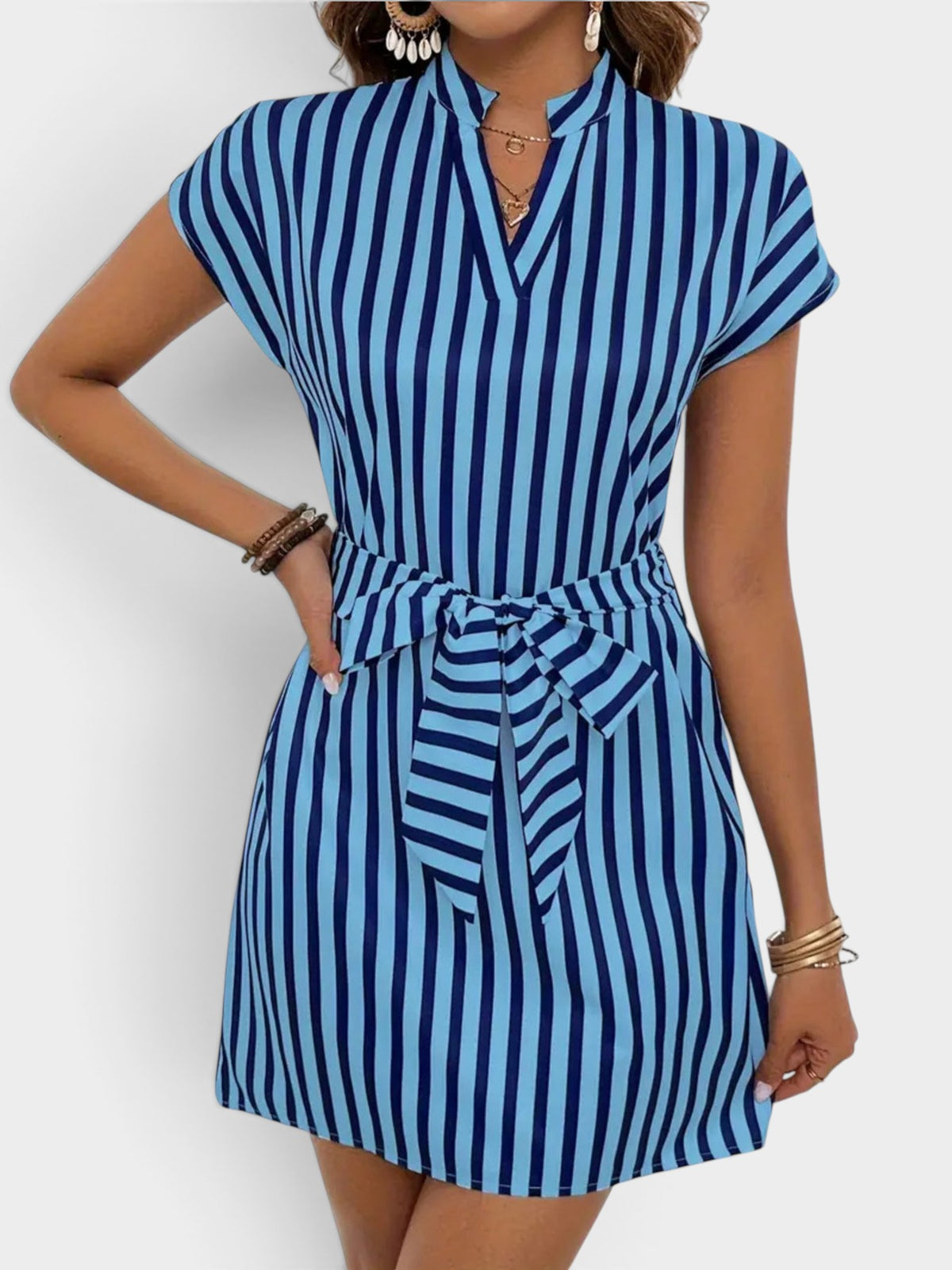 Striped Tie Waist Mini Dress