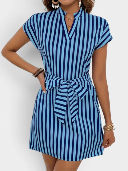 Striped Tie Waist Mini Dress