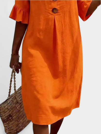 Full Size Button Decor Flounce Sleeve Dress Plus Size