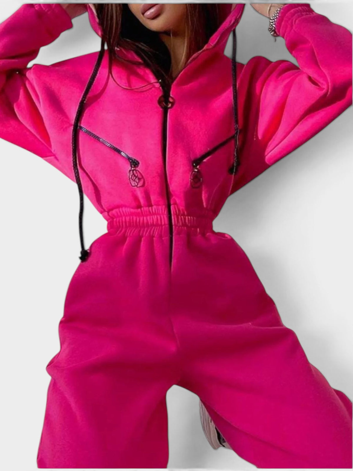 Hooded Zip-Up Long Sleeve Jumpsuit