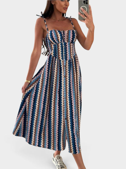 Striped Tie-Shoulder Midi Dress