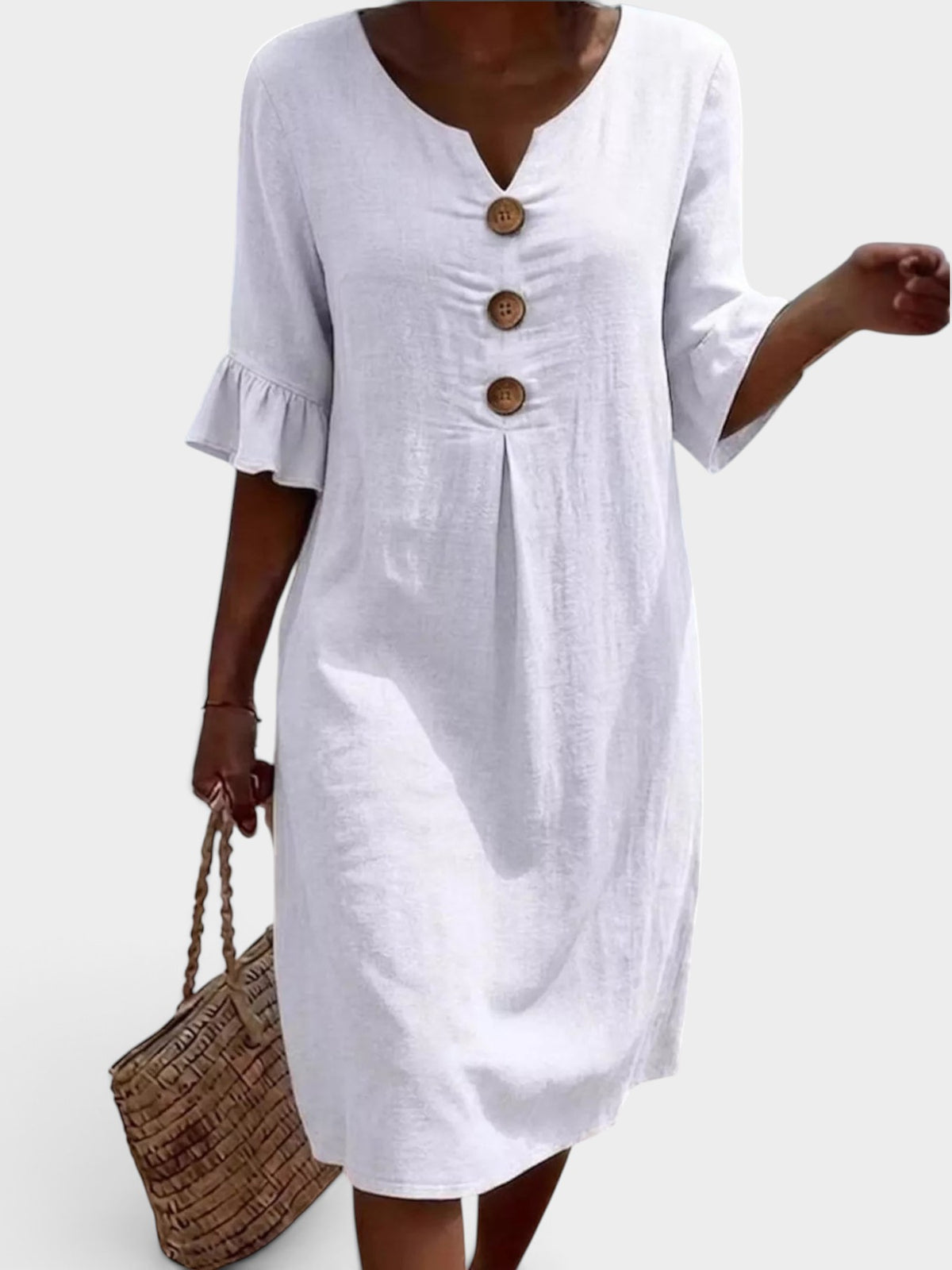 Full Size Button Decor Flounce Sleeve Dress Plus Size