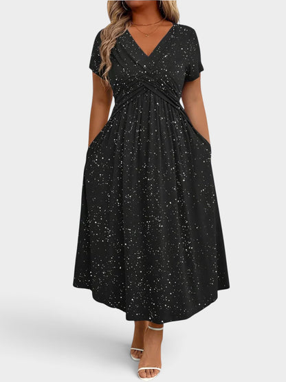 Full Size Glitter Flutter Sleeve Midi Dress Plus Size