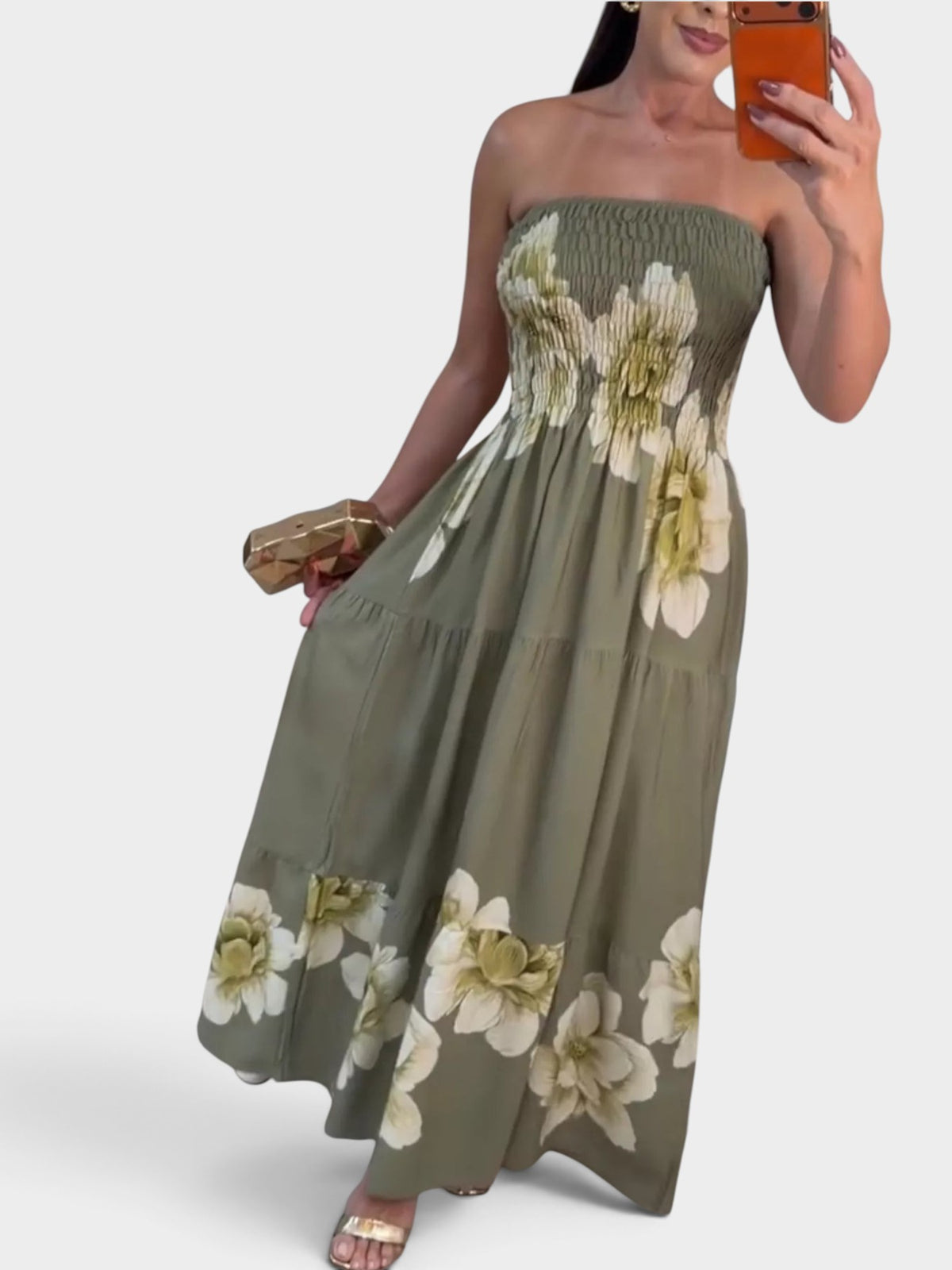 Floral Smocked Strapless Maxi Dress