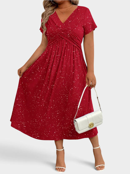 Full Size Glitter Flutter Sleeve Midi Dress Plus Size