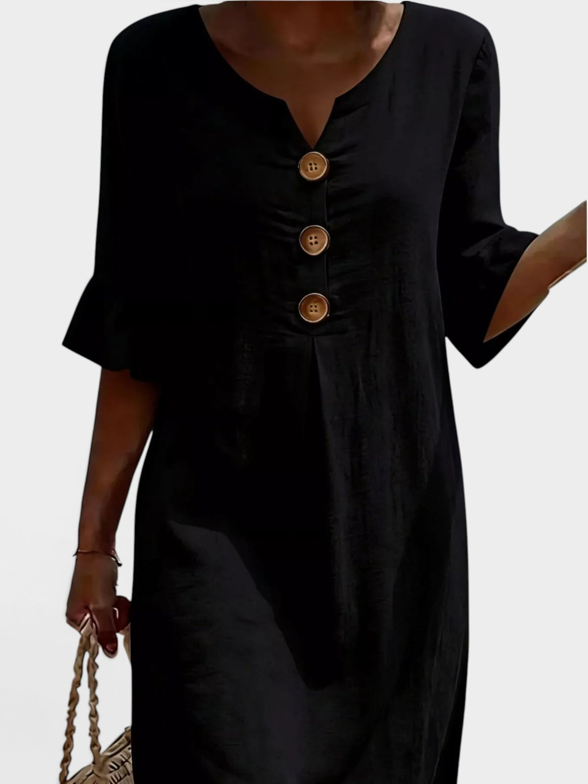 Full Size Button Decor Flounce Sleeve Dress Plus Size