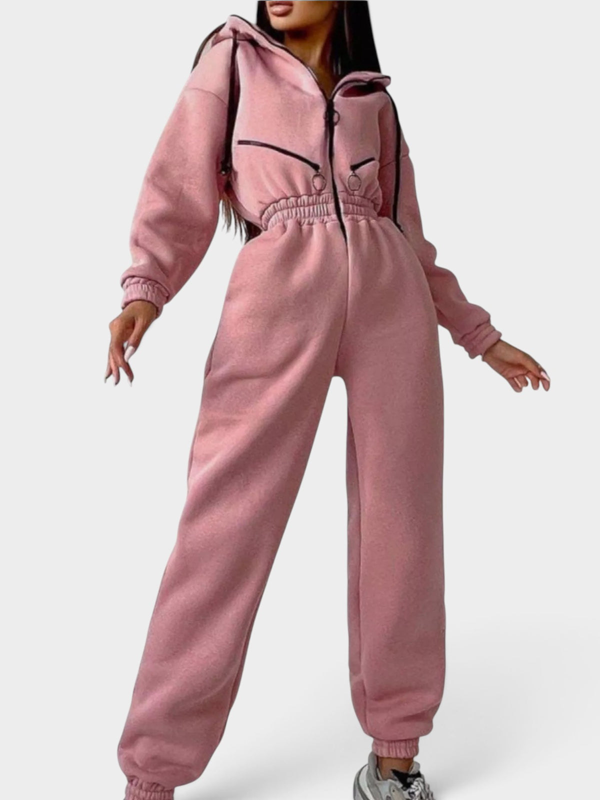 Hooded Zip-Up Long Sleeve Jumpsuit